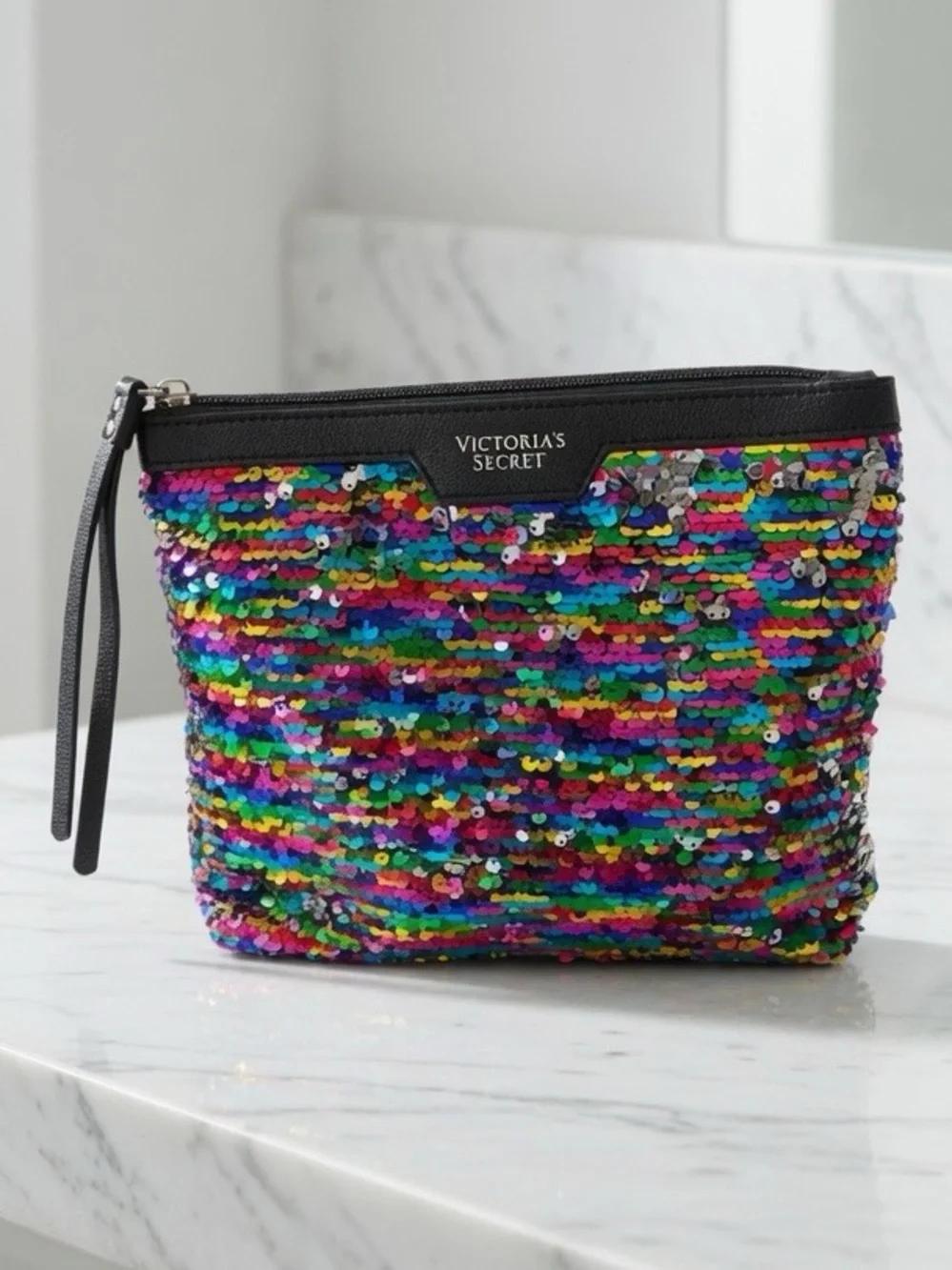 Victoria's Secret Rainbow Flip Sequin Cosmetic Pouch Wristlet
